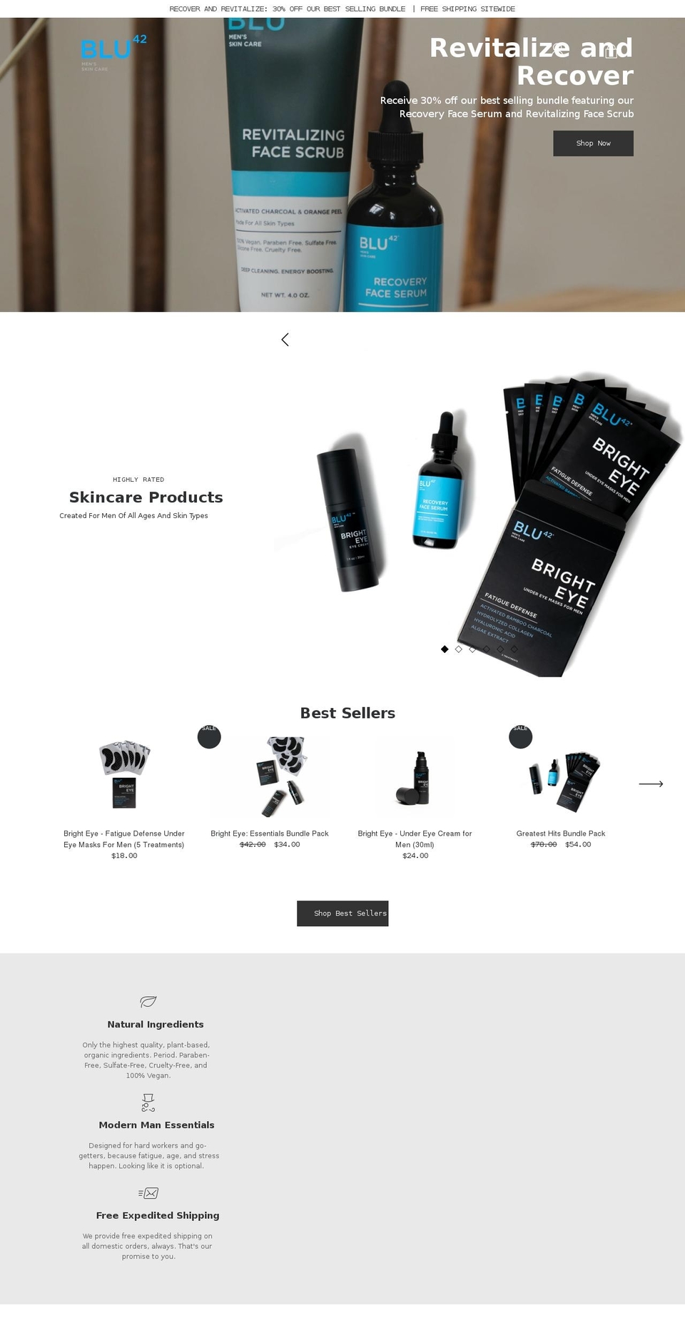 blu42skin.com shopify website screenshot