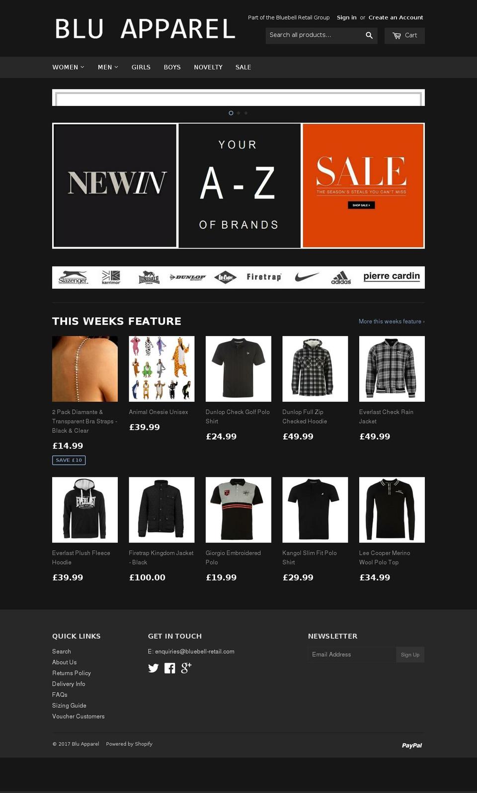 bluapparel.co.uk shopify website screenshot