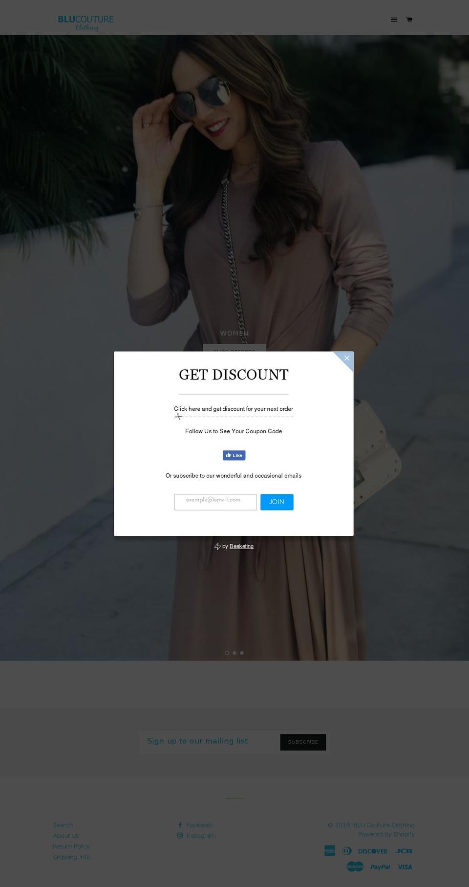 blucoutureclothing.com shopify website screenshot