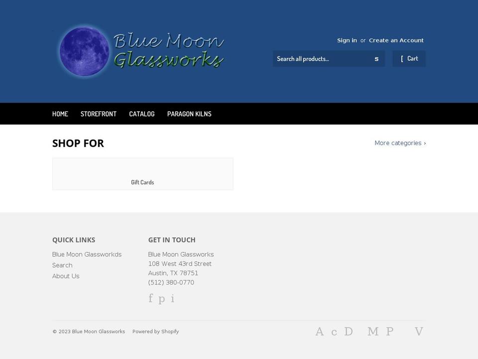 blue-moon-glassworks.myshopify.com shopify website screenshot
