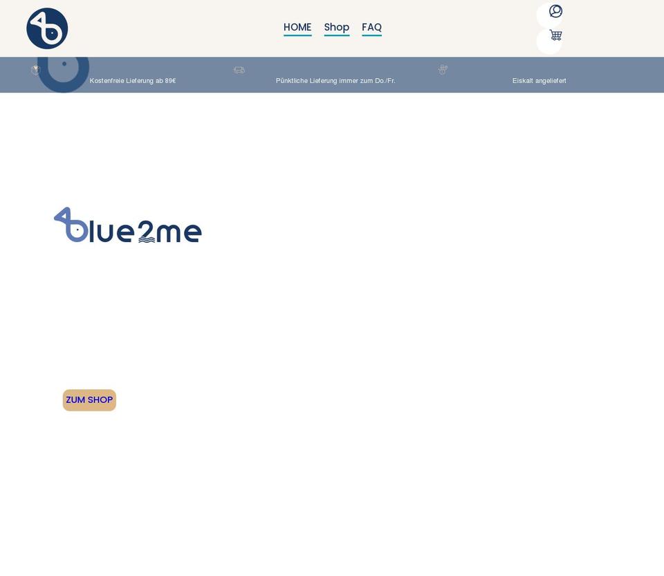 blue2me.com shopify website screenshot