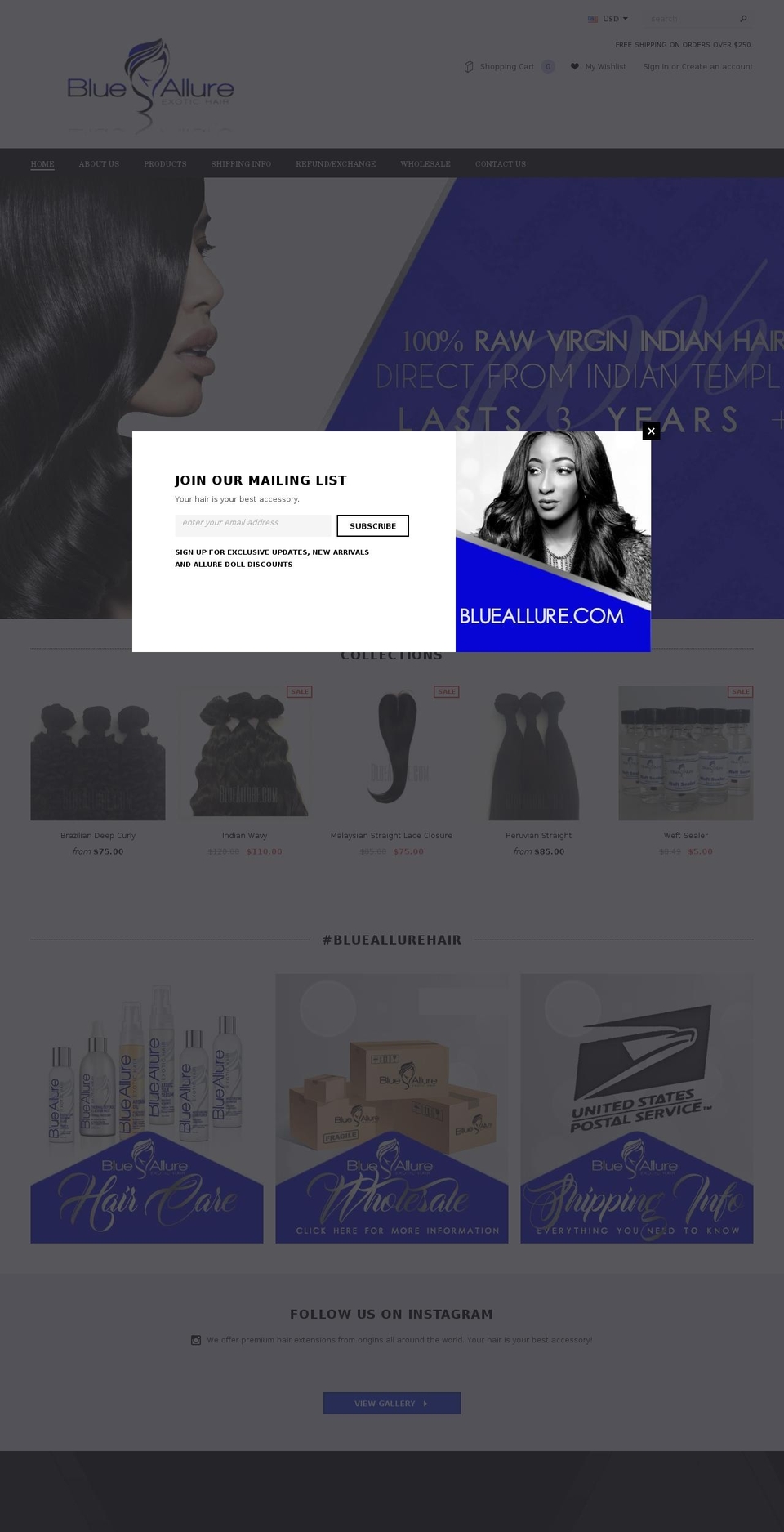 blueallure.com shopify website screenshot