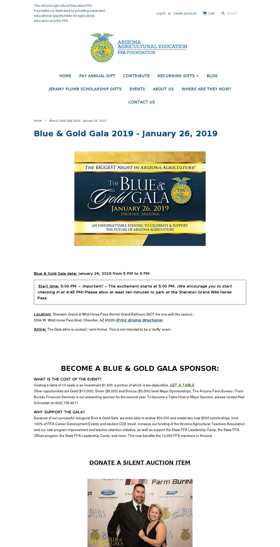 blueandgoldgala.org shopify website screenshot
