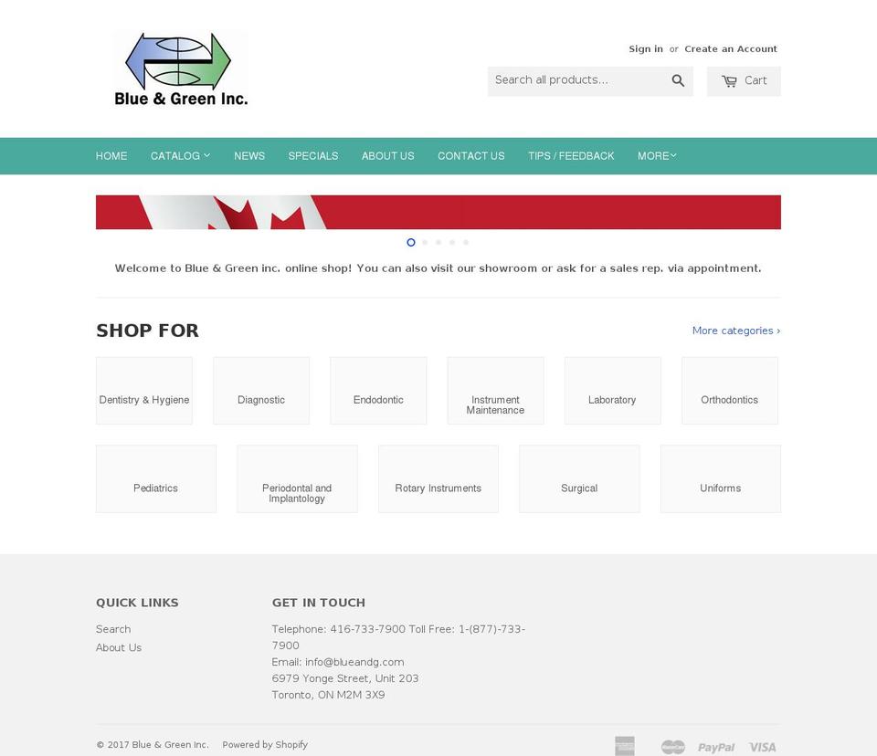 blueandgreeninc.com shopify website screenshot