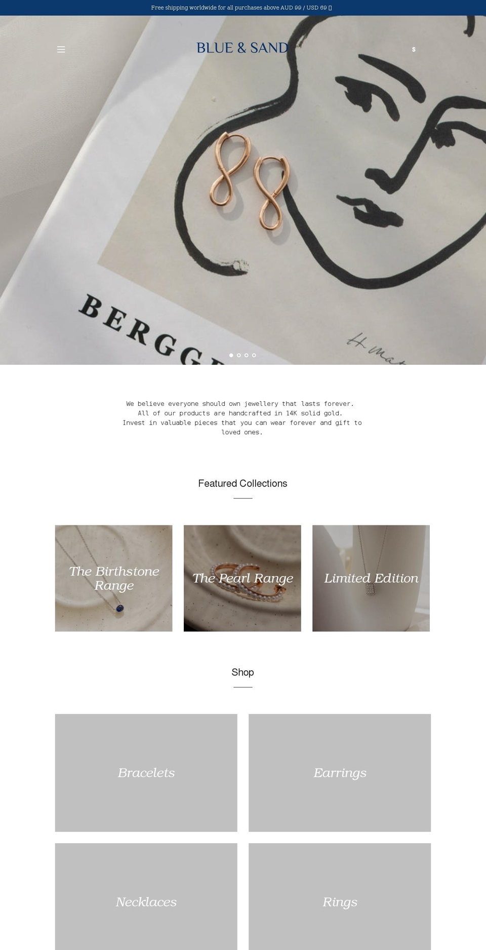 blueandsand.com shopify website screenshot