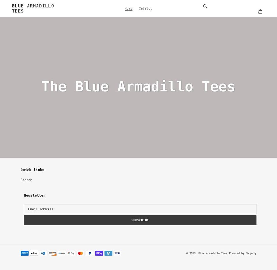 bluearmadillotees.com shopify website screenshot