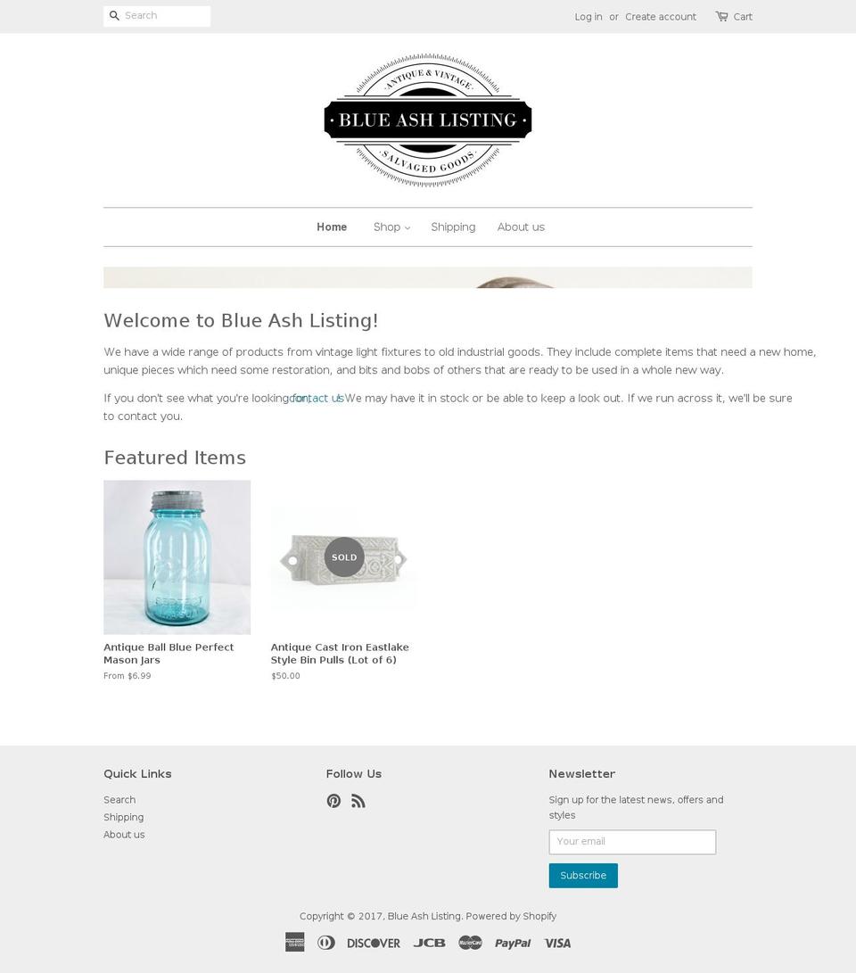blueashlisting.com shopify website screenshot