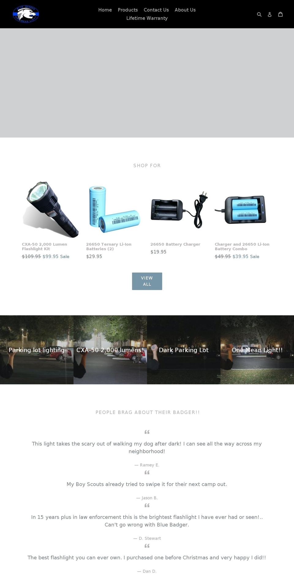 bluebadgerlights.com shopify website screenshot