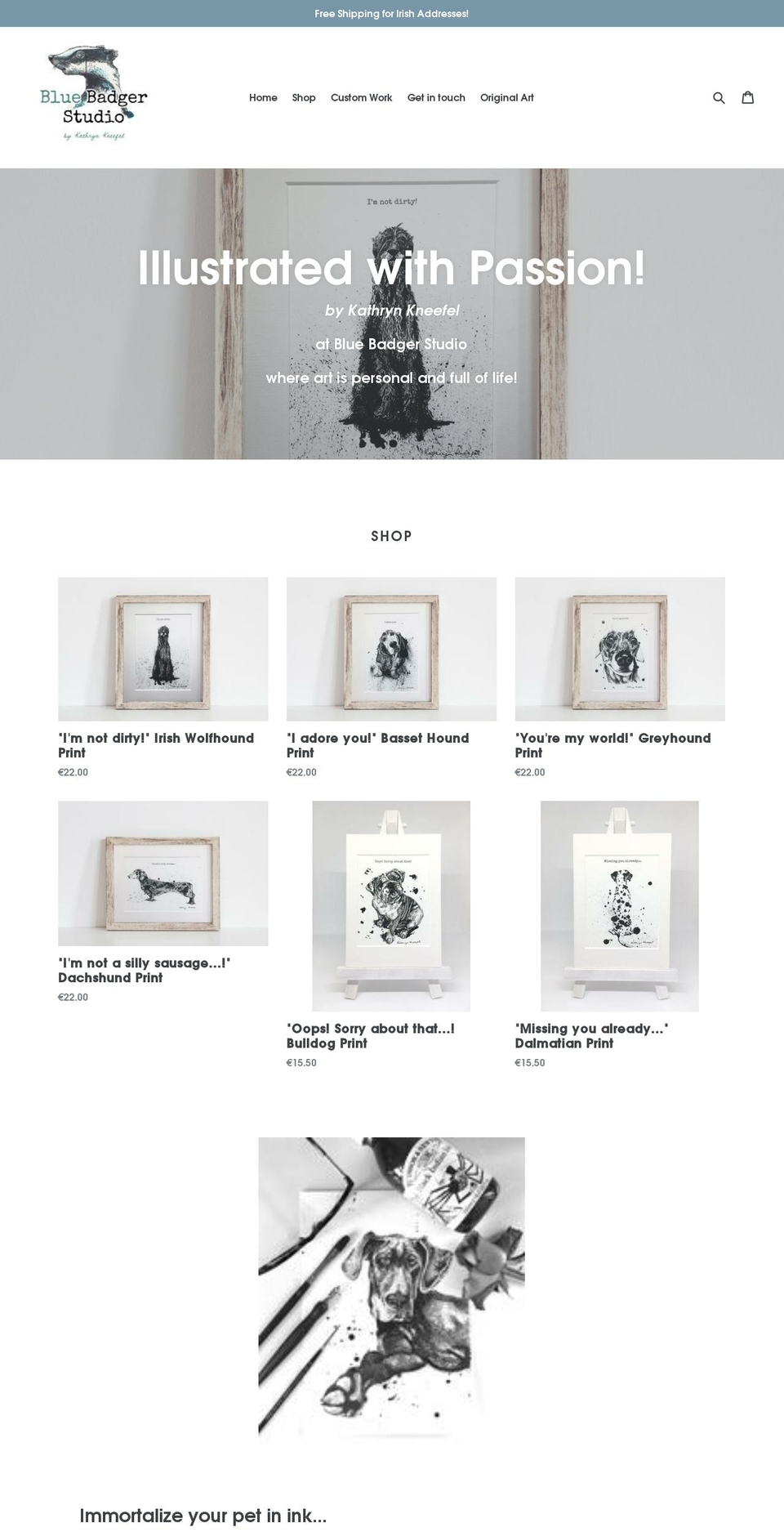 bluebadgerstudio.com — Shopify storefront screenshot