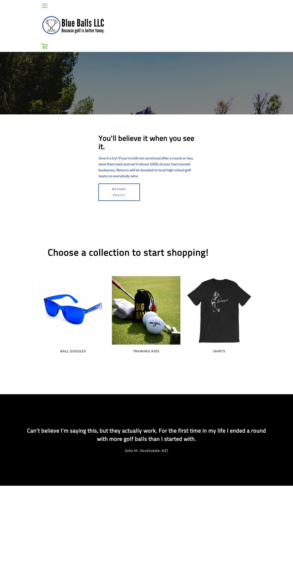 Golf Ball Goggles Site Shopify theme site example blueballsgolf.com