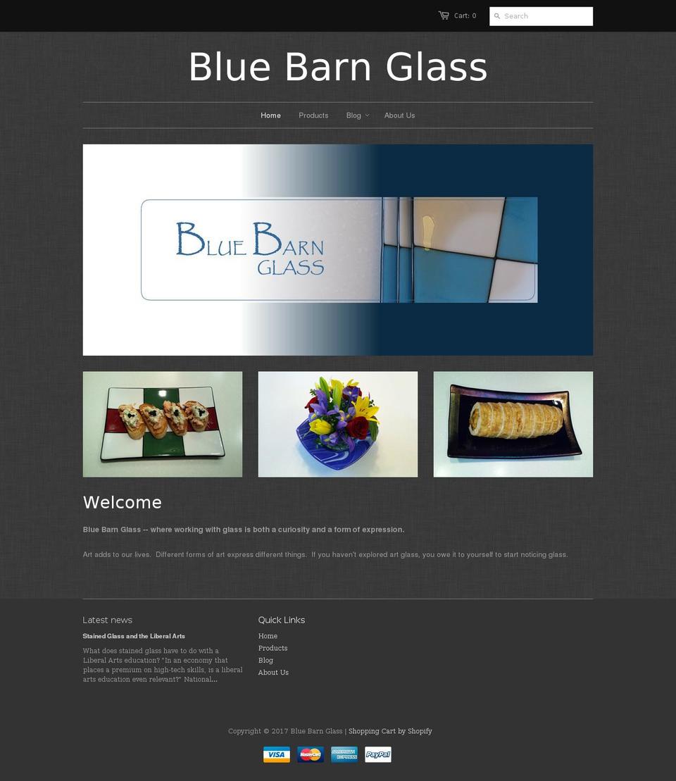bluebarnglass.com shopify website screenshot