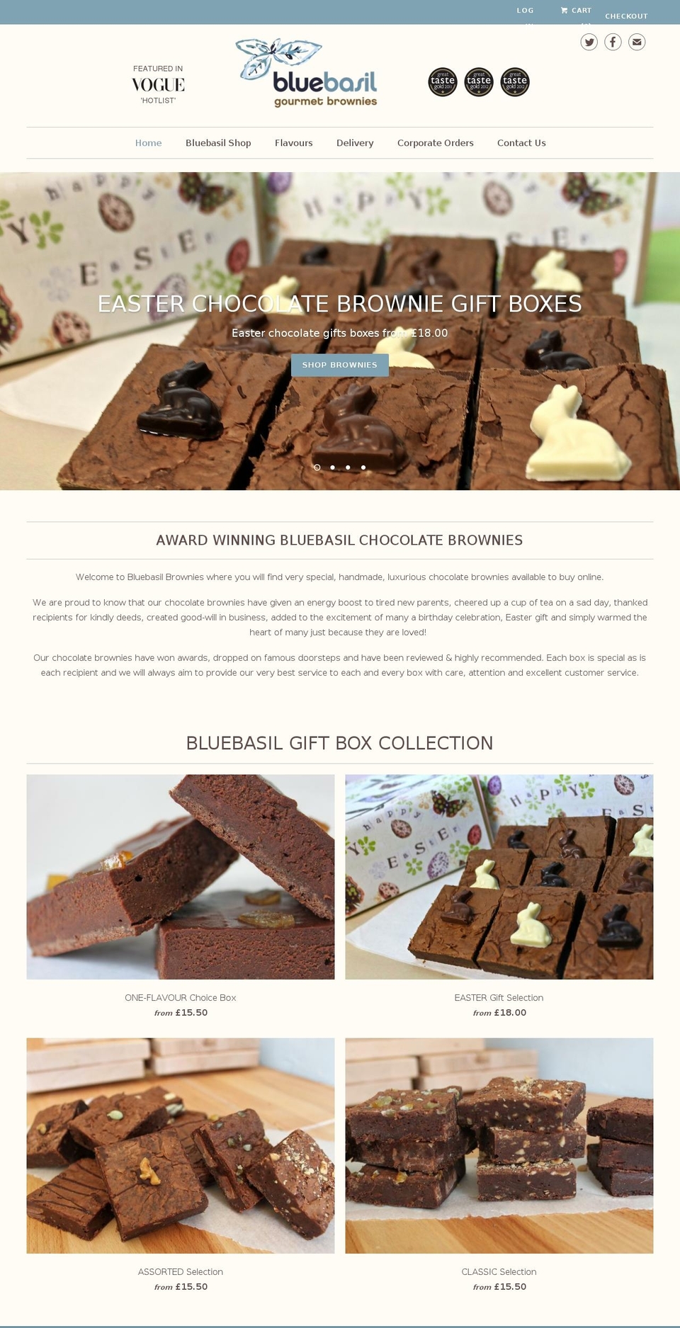 bluebasilbrownies.com shopify website screenshot
