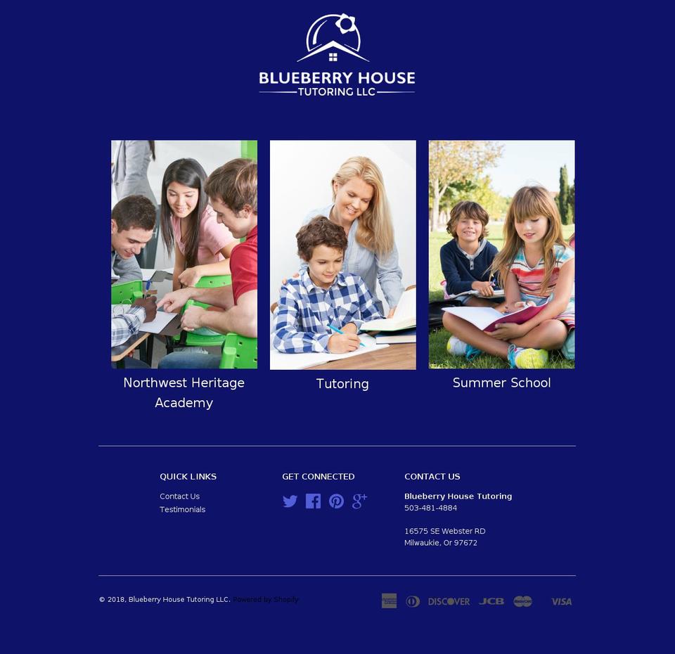 blueberrytutoring.com — Shopify storefront screenshot