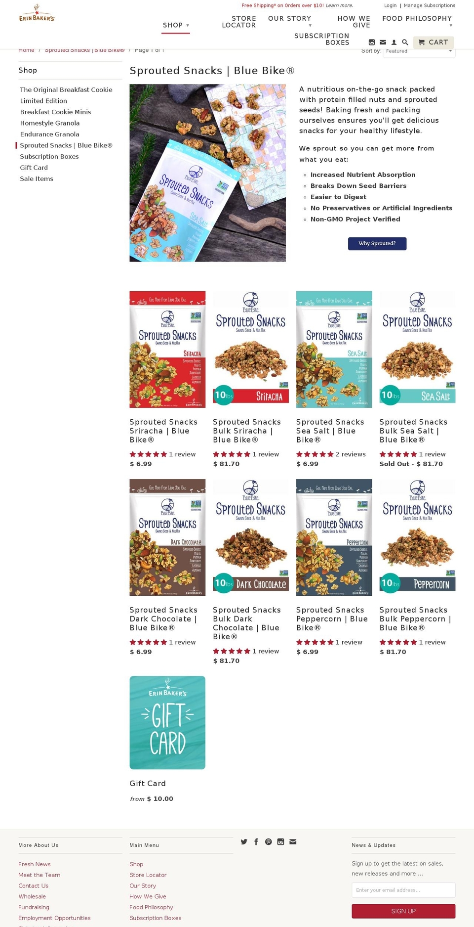 bluebikesproutedsnacks.com shopify website screenshot