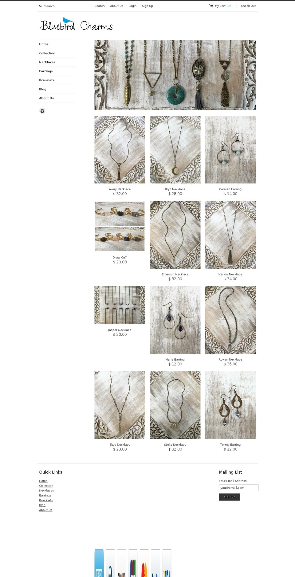 bluebirdcharms.com shopify website screenshot