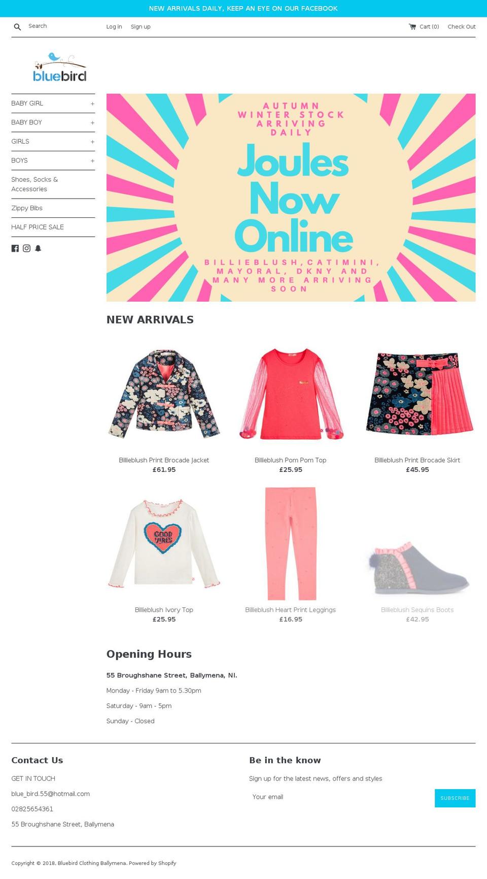 bluebirdclothingballymena.com — Shopify storefront screenshot