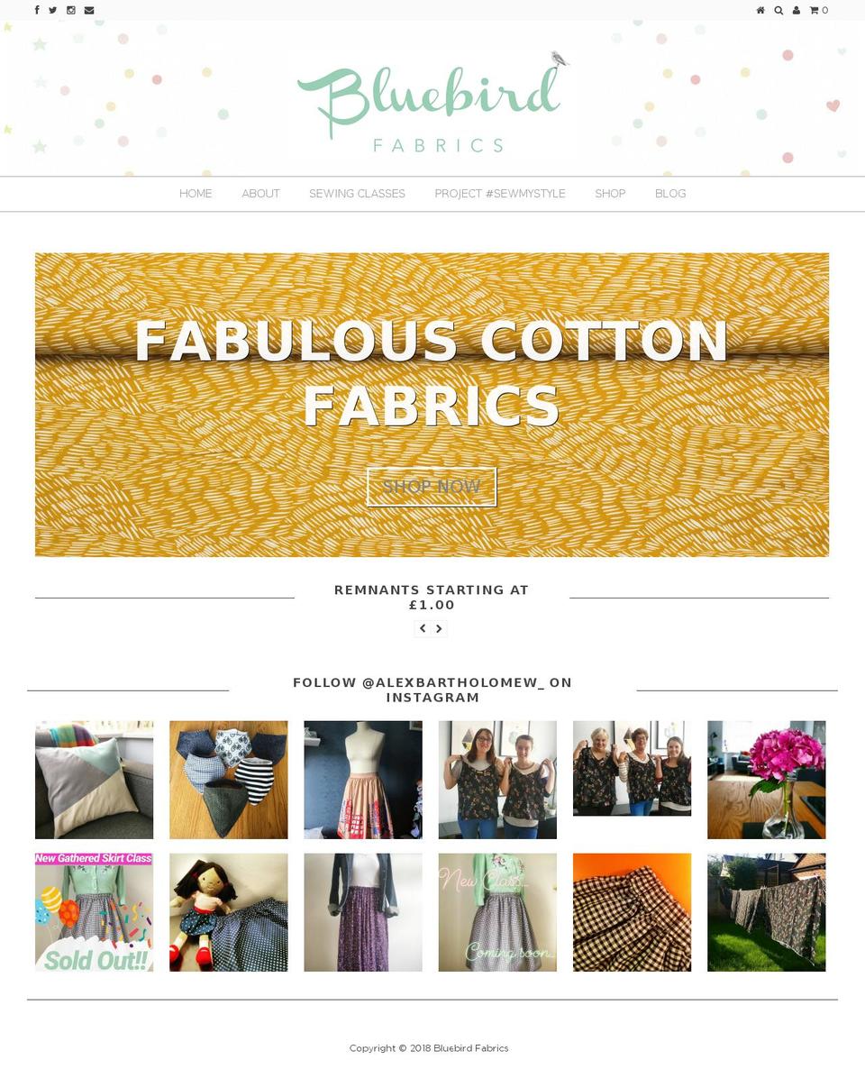 bluebirdfabrics.co.uk shopify website screenshot