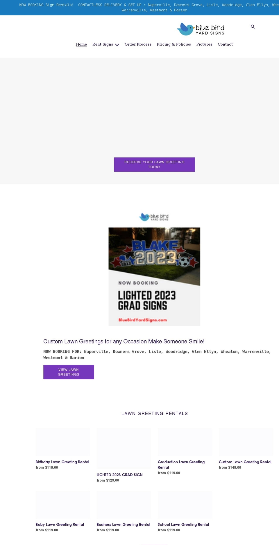 bluebirdyardsigns.com shopify website screenshot