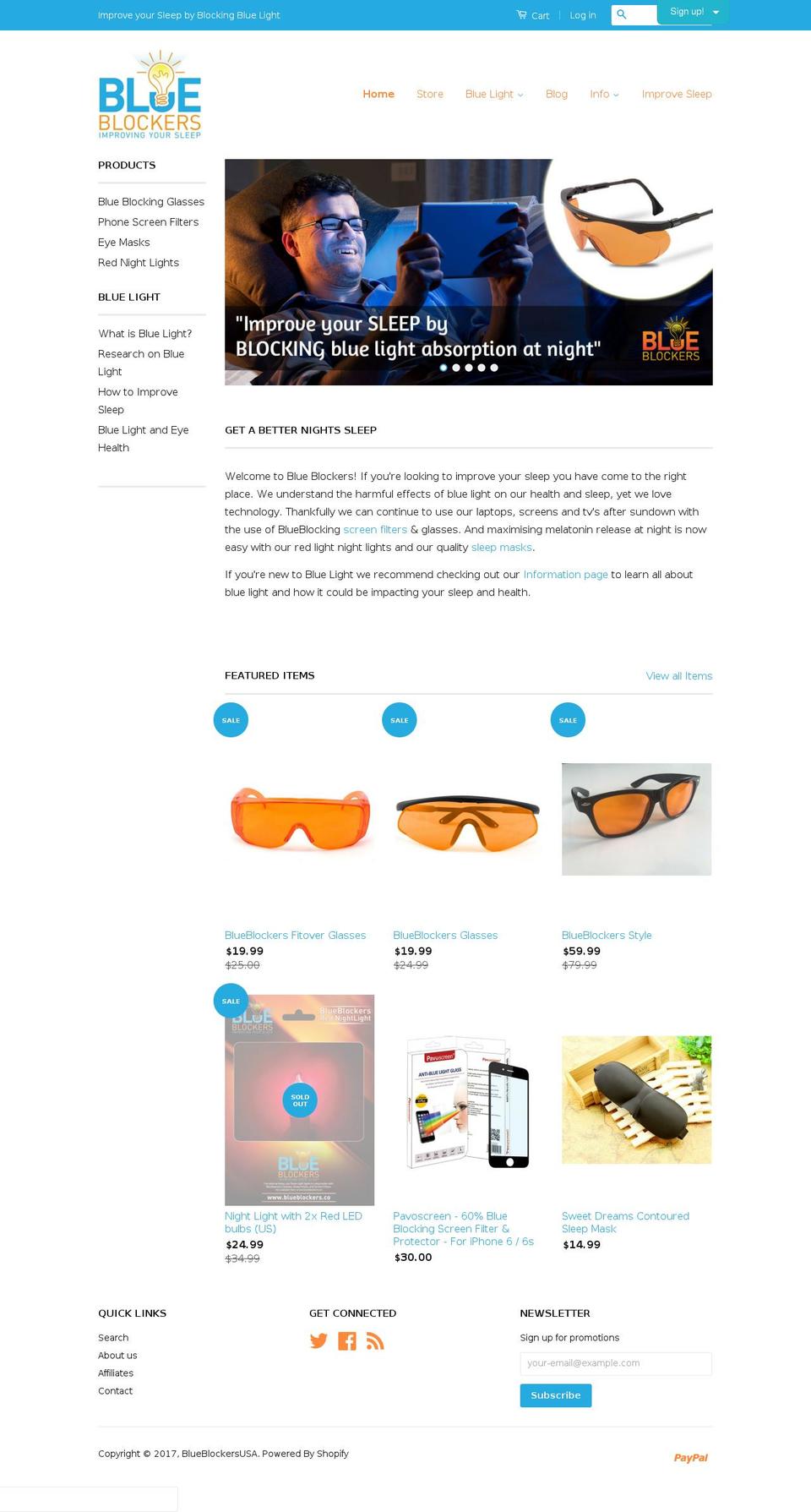 blueblockers.us shopify website screenshot