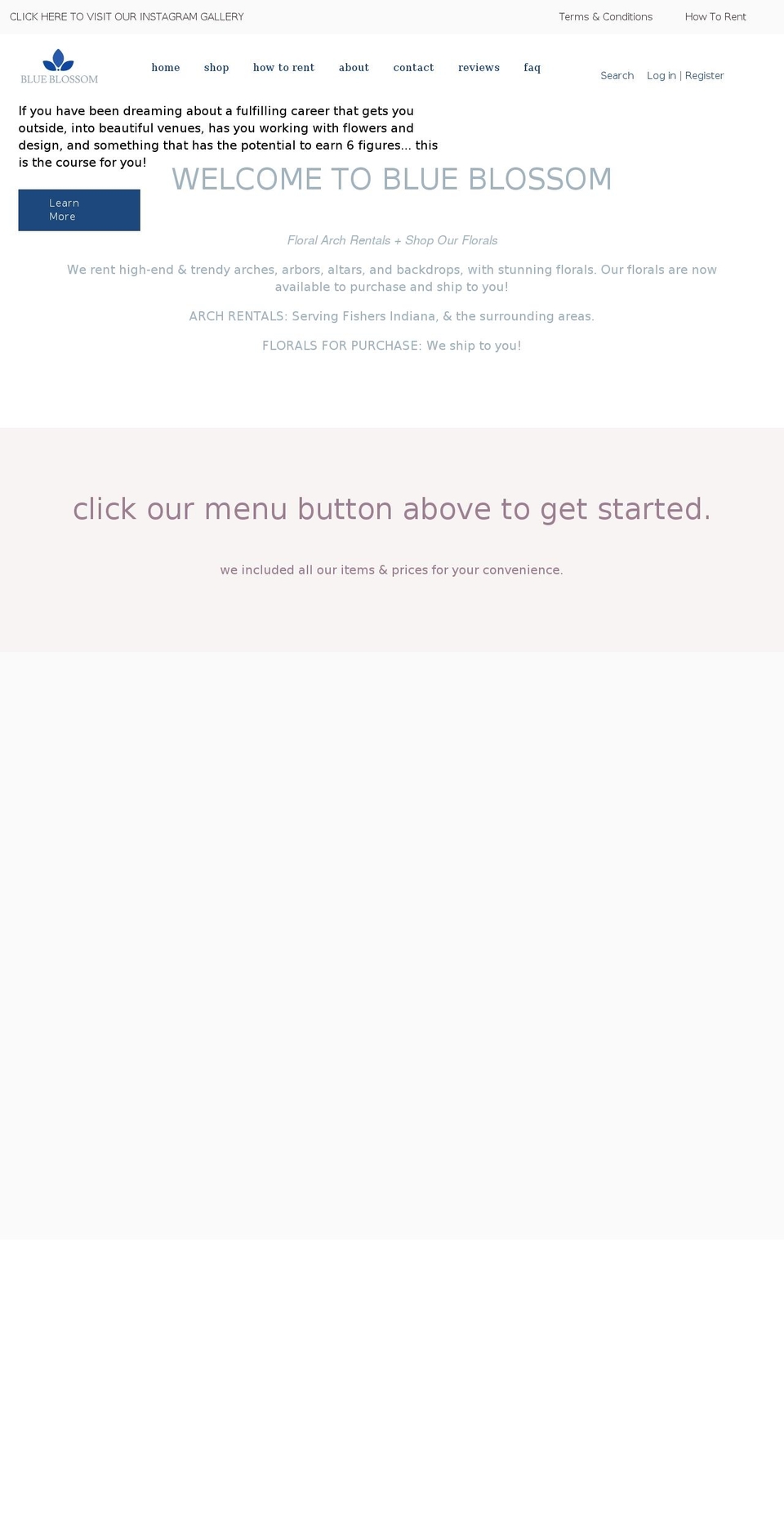 blueblossomrentals.com shopify website screenshot
