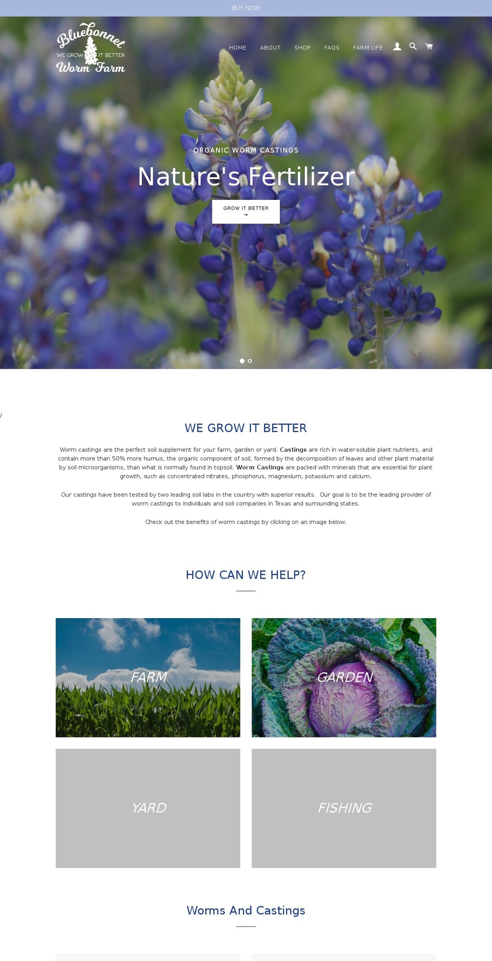 bluebonnetwormfarm.com — Shopify storefront screenshot