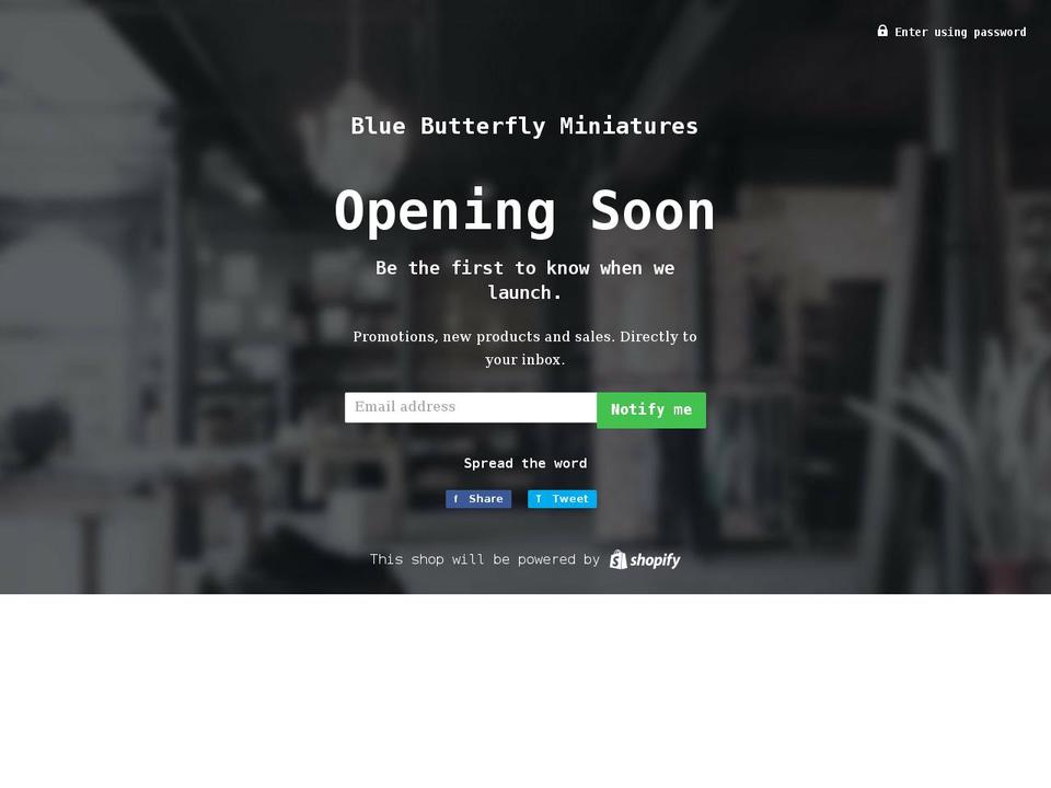 bluebutterflyminiatures.com shopify website screenshot