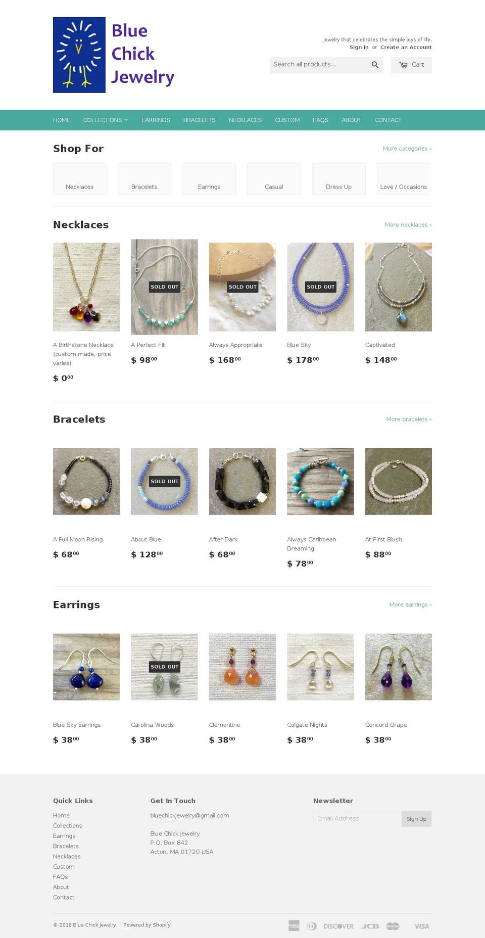 bluechickjewelry.com shopify website screenshot