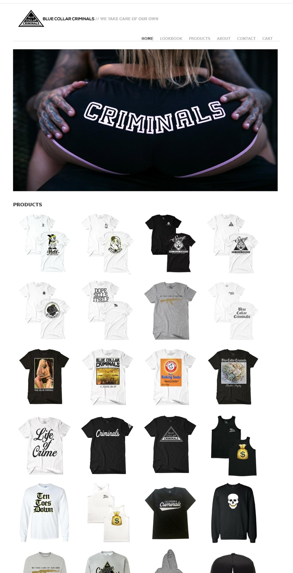 bluecollarcriminals.com shopify website screenshot