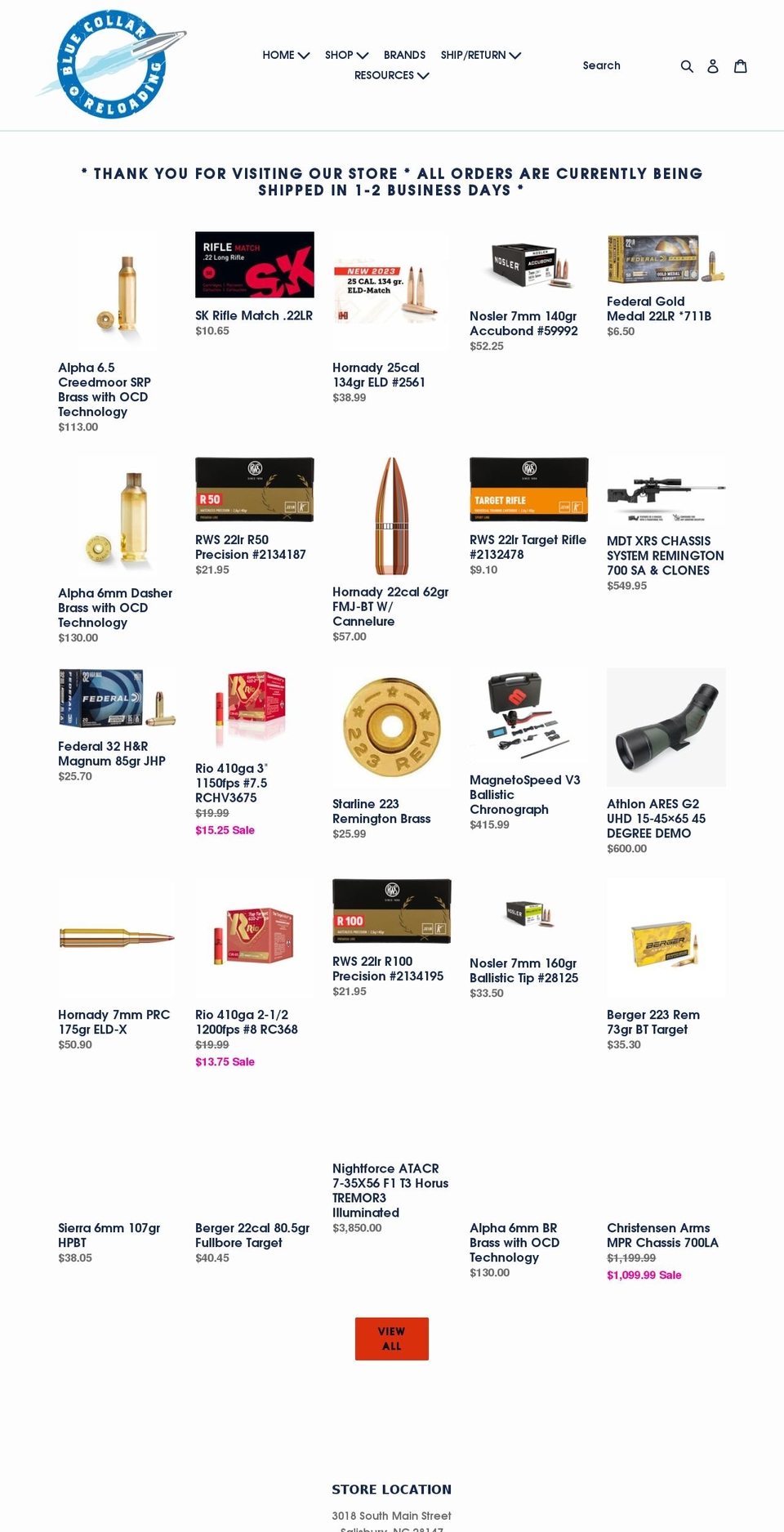 bluecollarreloading.com shopify website screenshot