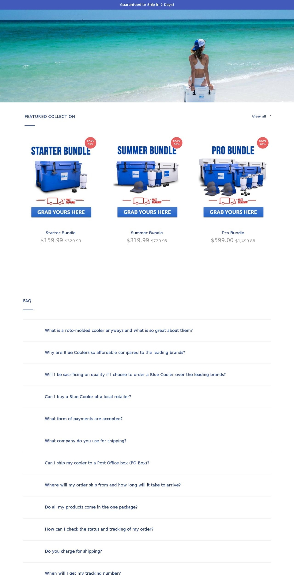 bluecoolers.com — Shopify storefront screenshot