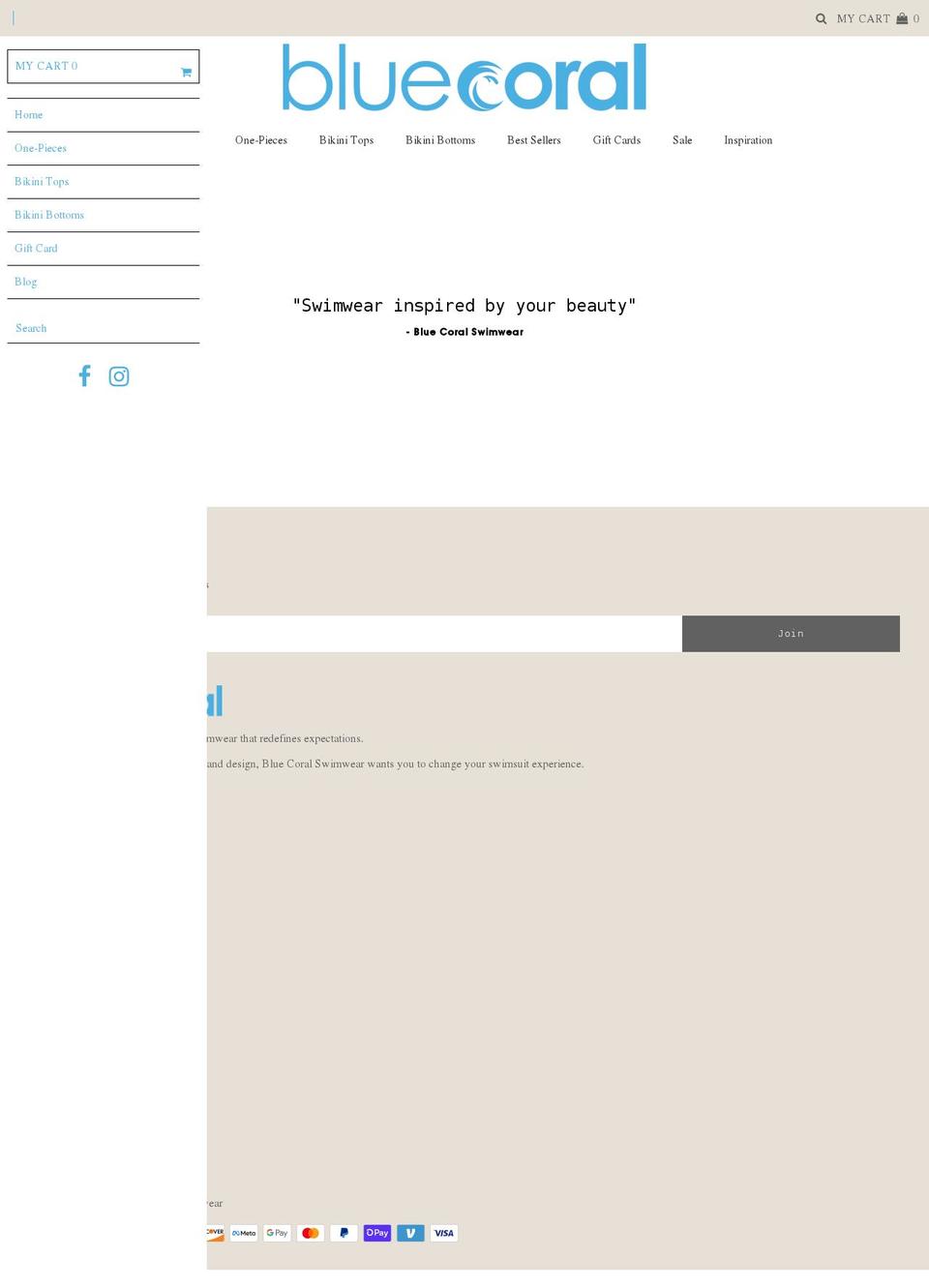 bluecoralswimwear.com shopify website screenshot
