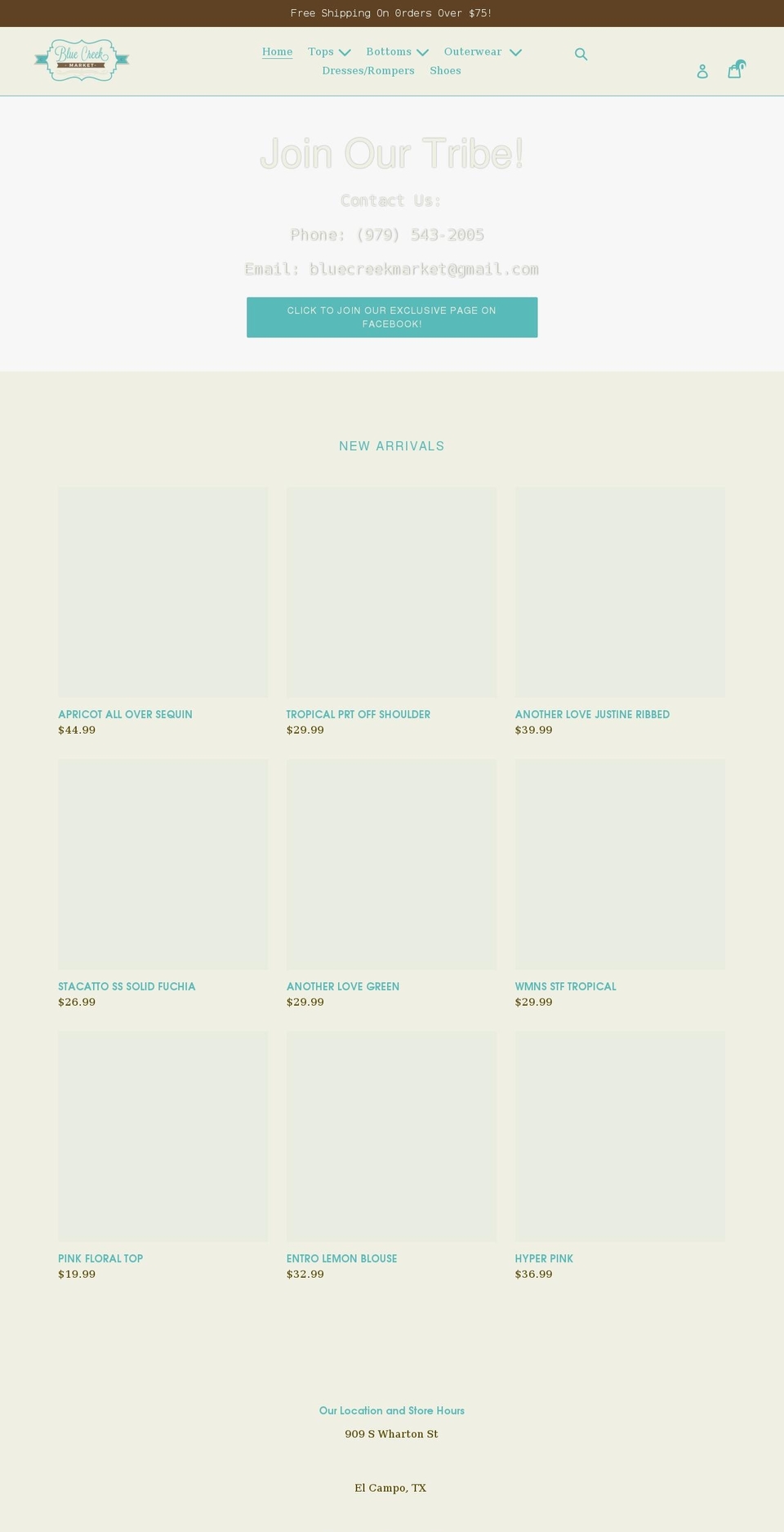 bluecreekmarket.net shopify website screenshot