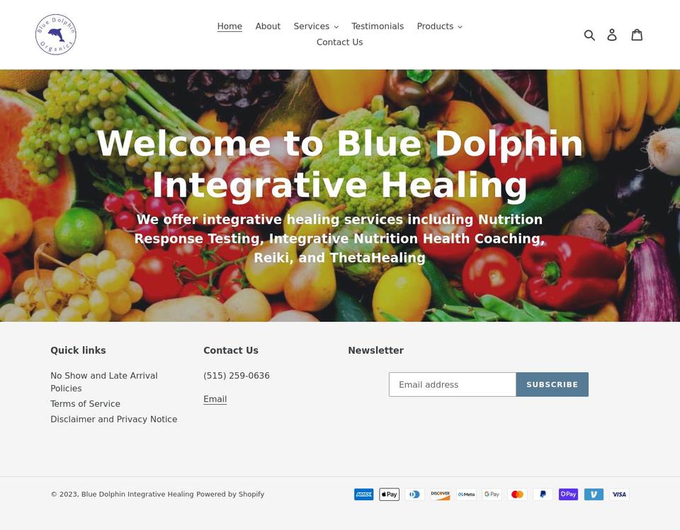 bluedolphinhealing.com shopify website screenshot