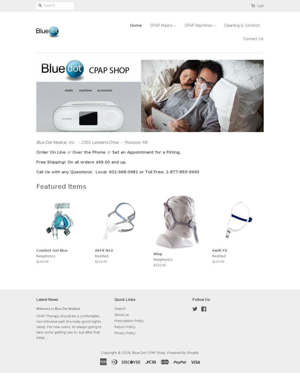 bluedotcpapshop.com shopify website screenshot
