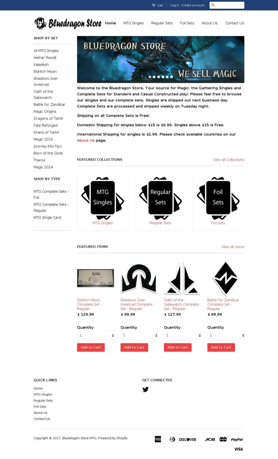 bluedragonstoremtg.com shopify website screenshot