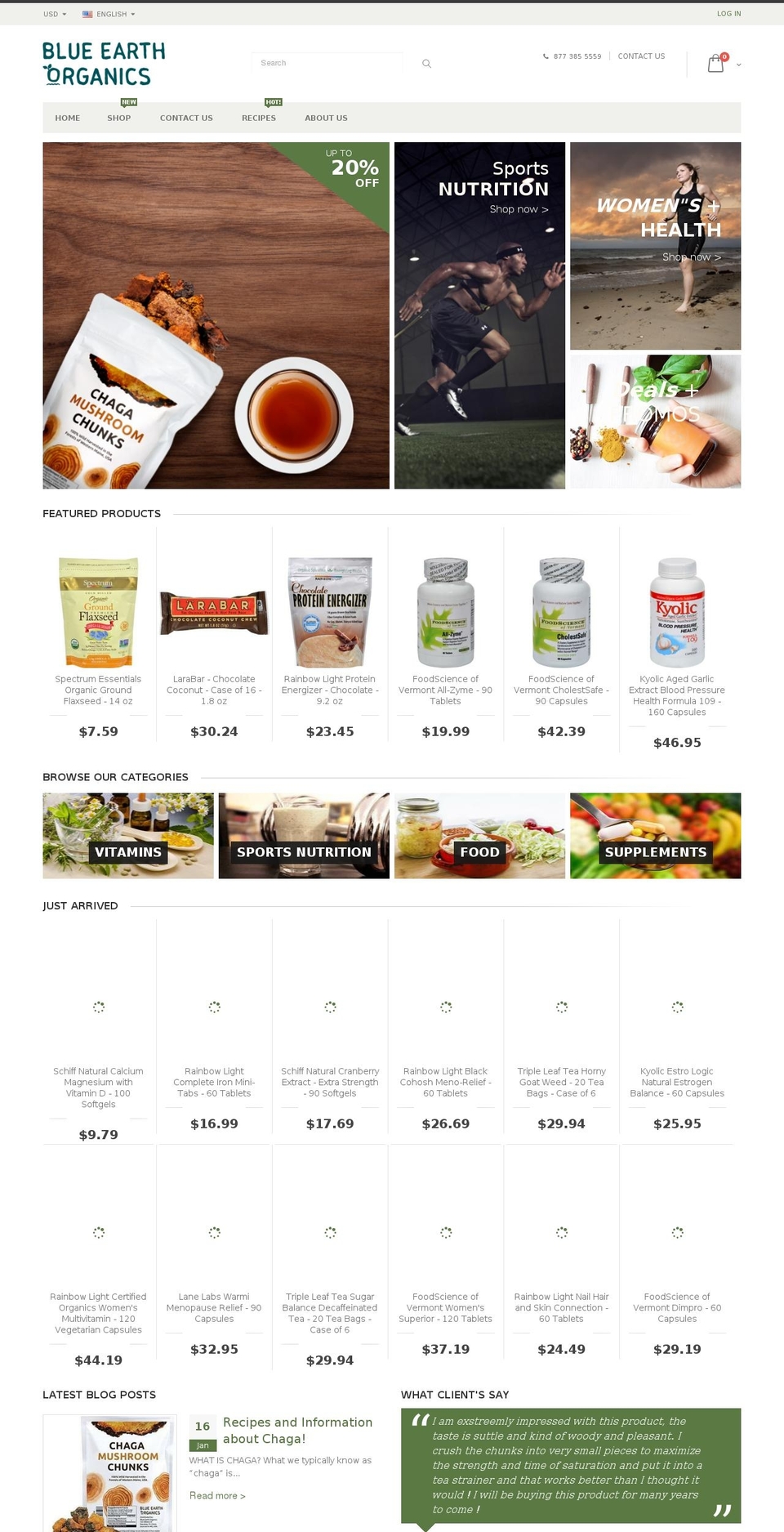 blueearthorganics.com — Shopify storefront screenshot
