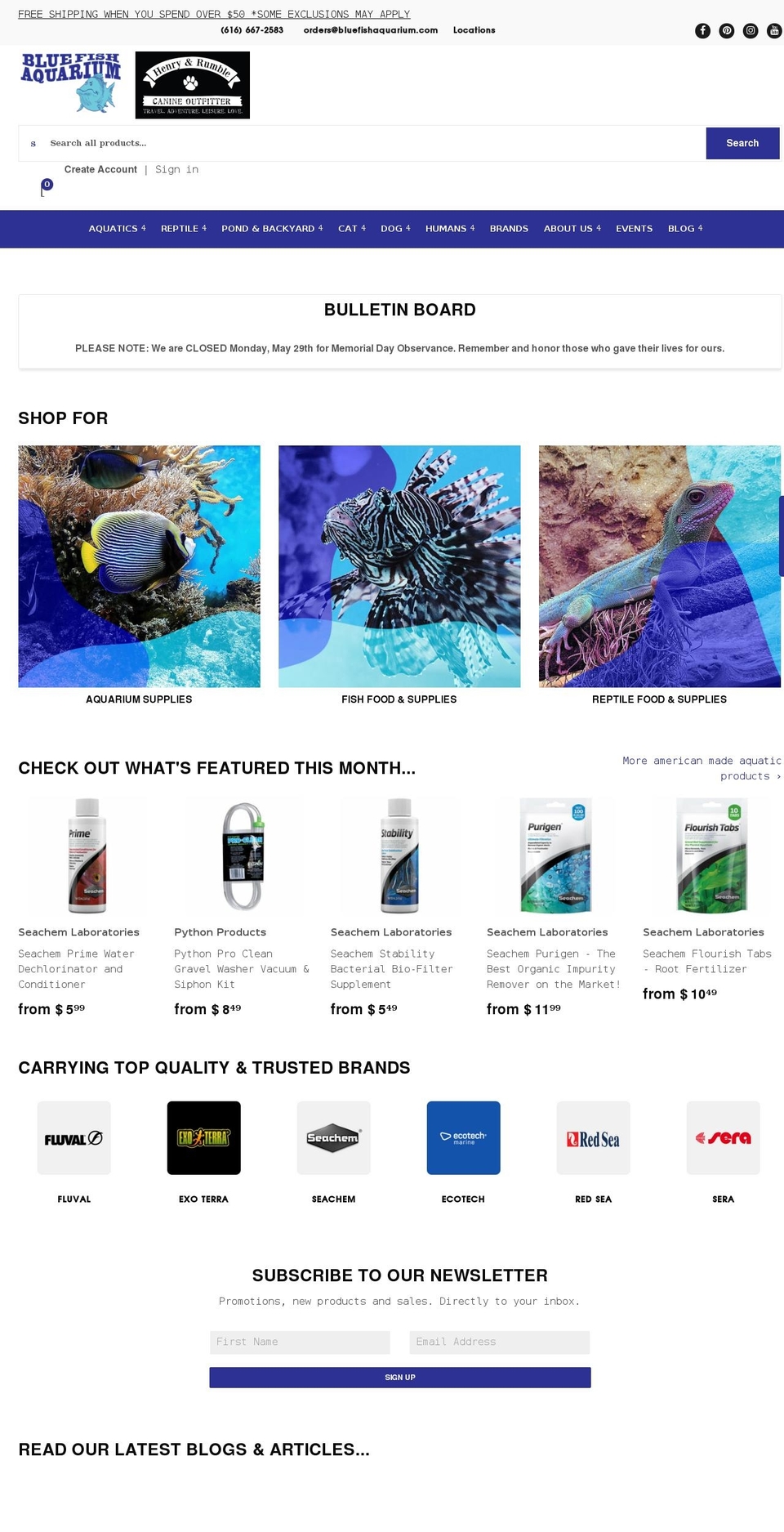 Nucleus Shopify theme site example bluefishaquarium.com