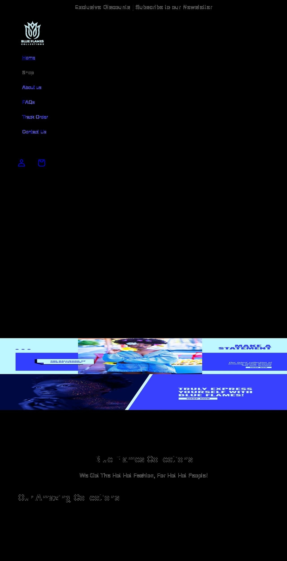 blueflamescollections.com shopify website screenshot