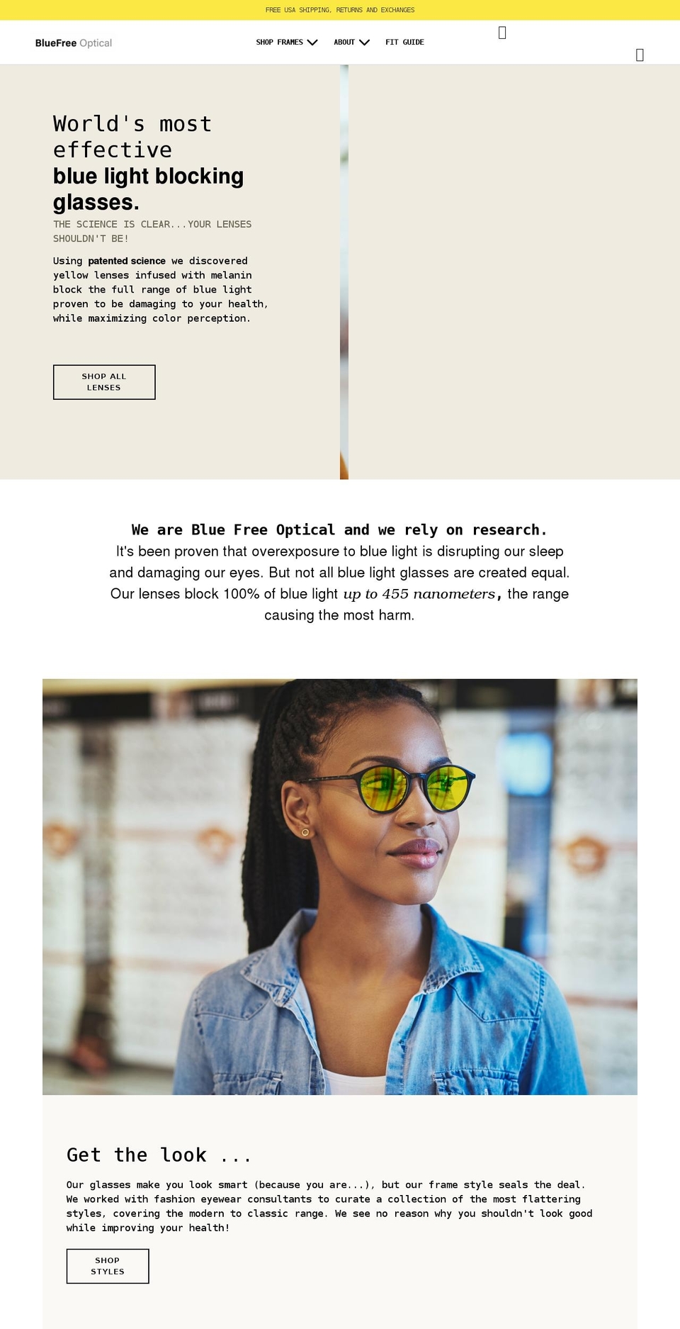 bluefreeoptical.com shopify website screenshot