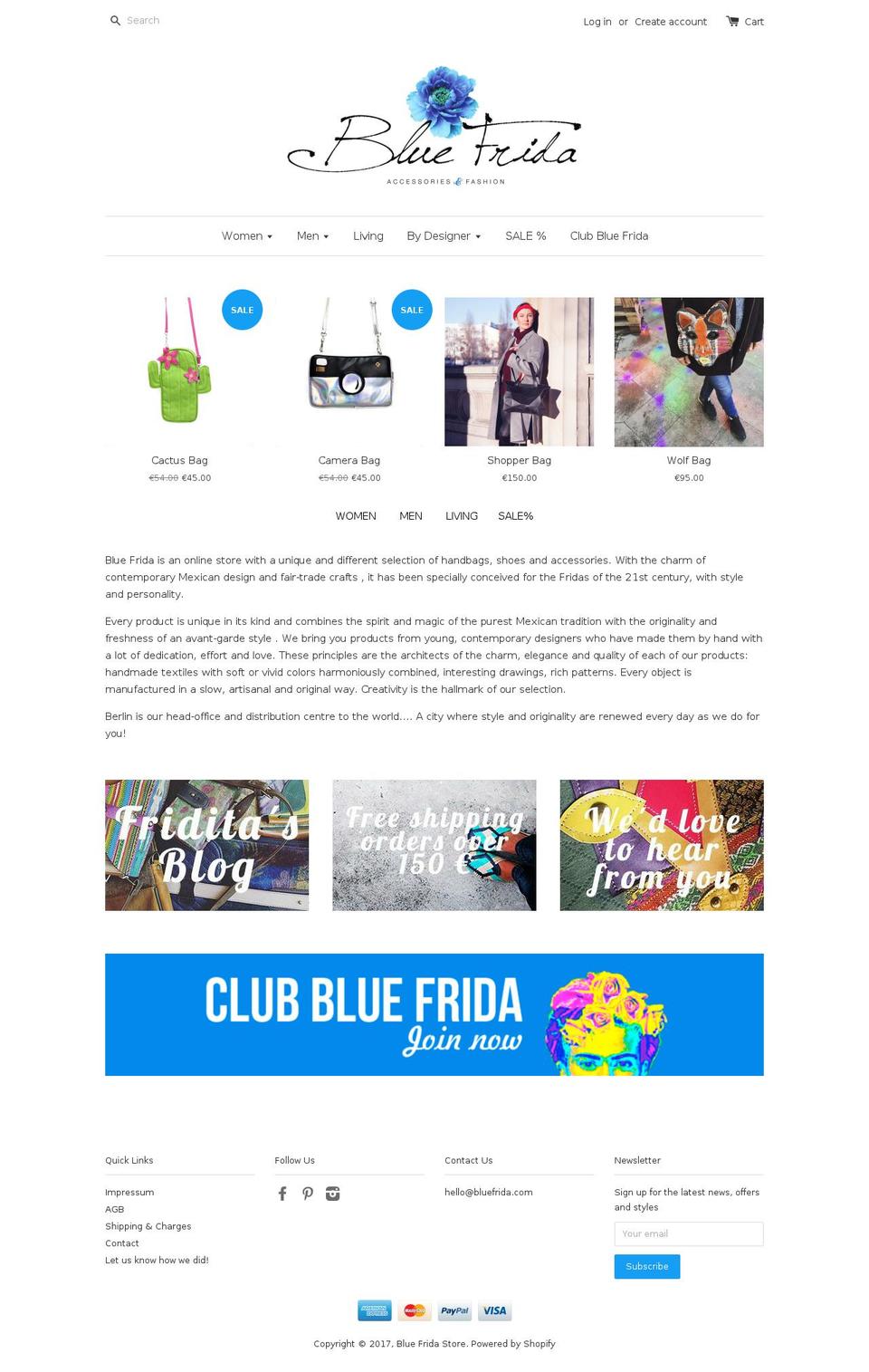 bluefrida.com shopify website screenshot