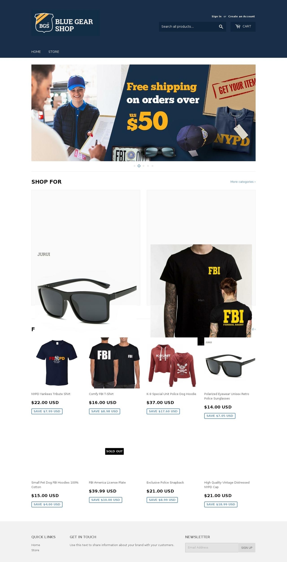 bluegearshop.com — Shopify storefront screenshot