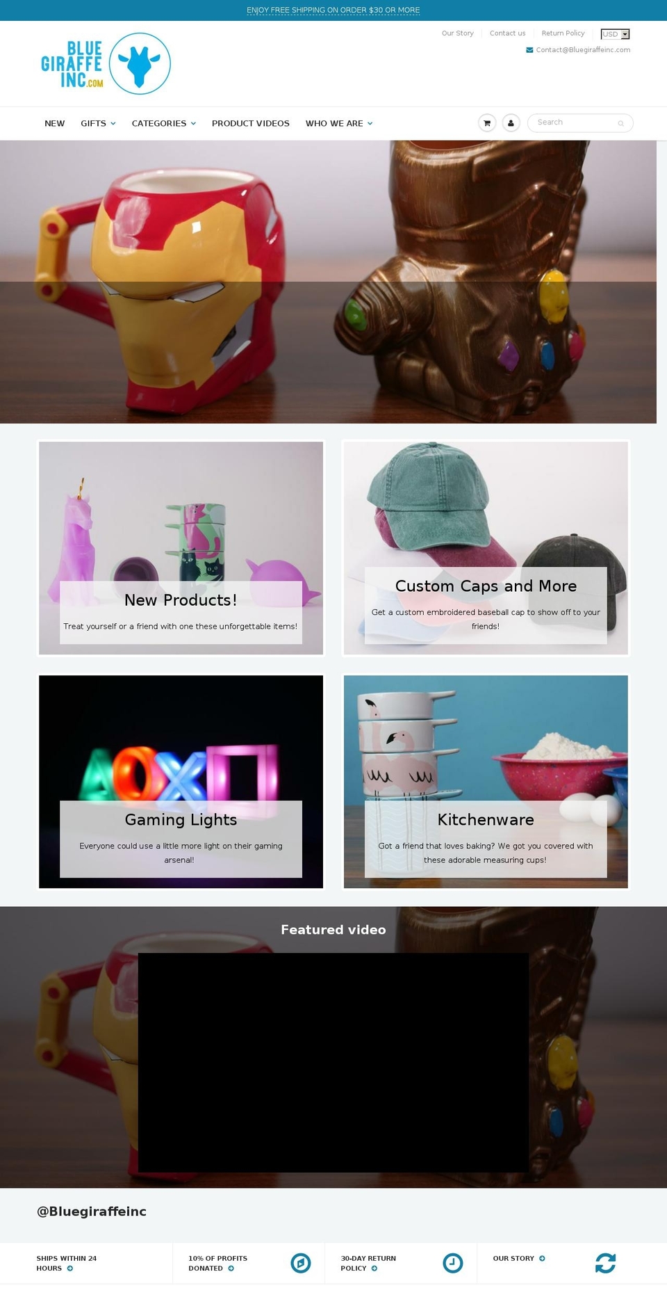 bluegiraffeinc.com — Shopify storefront screenshot