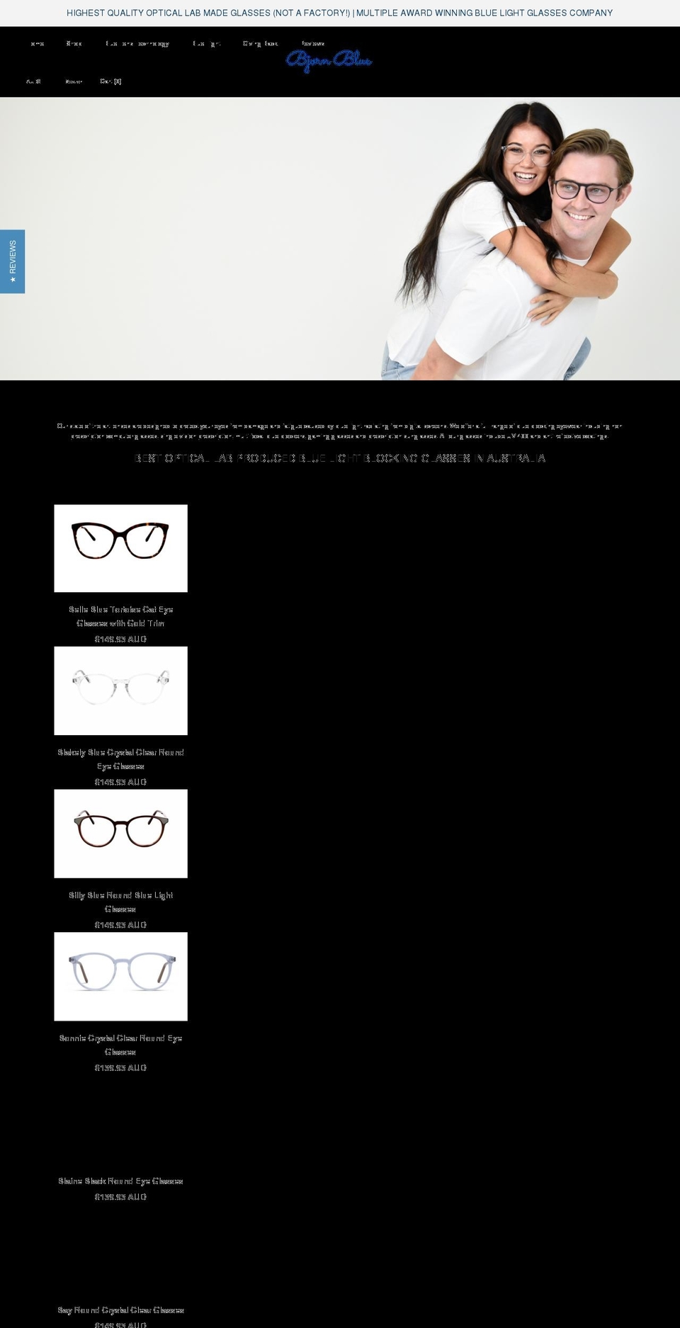 blueglasses.com.au shopify website screenshot