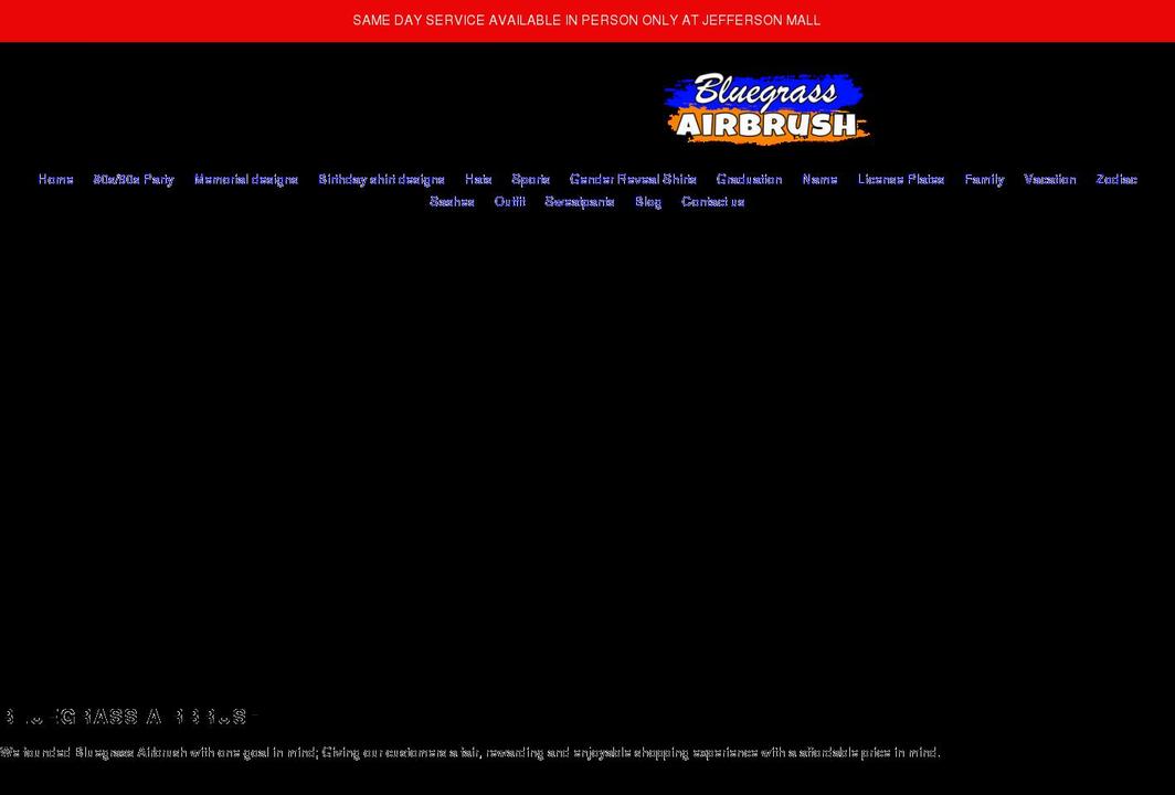 bluegrassairbrush.com shopify website screenshot