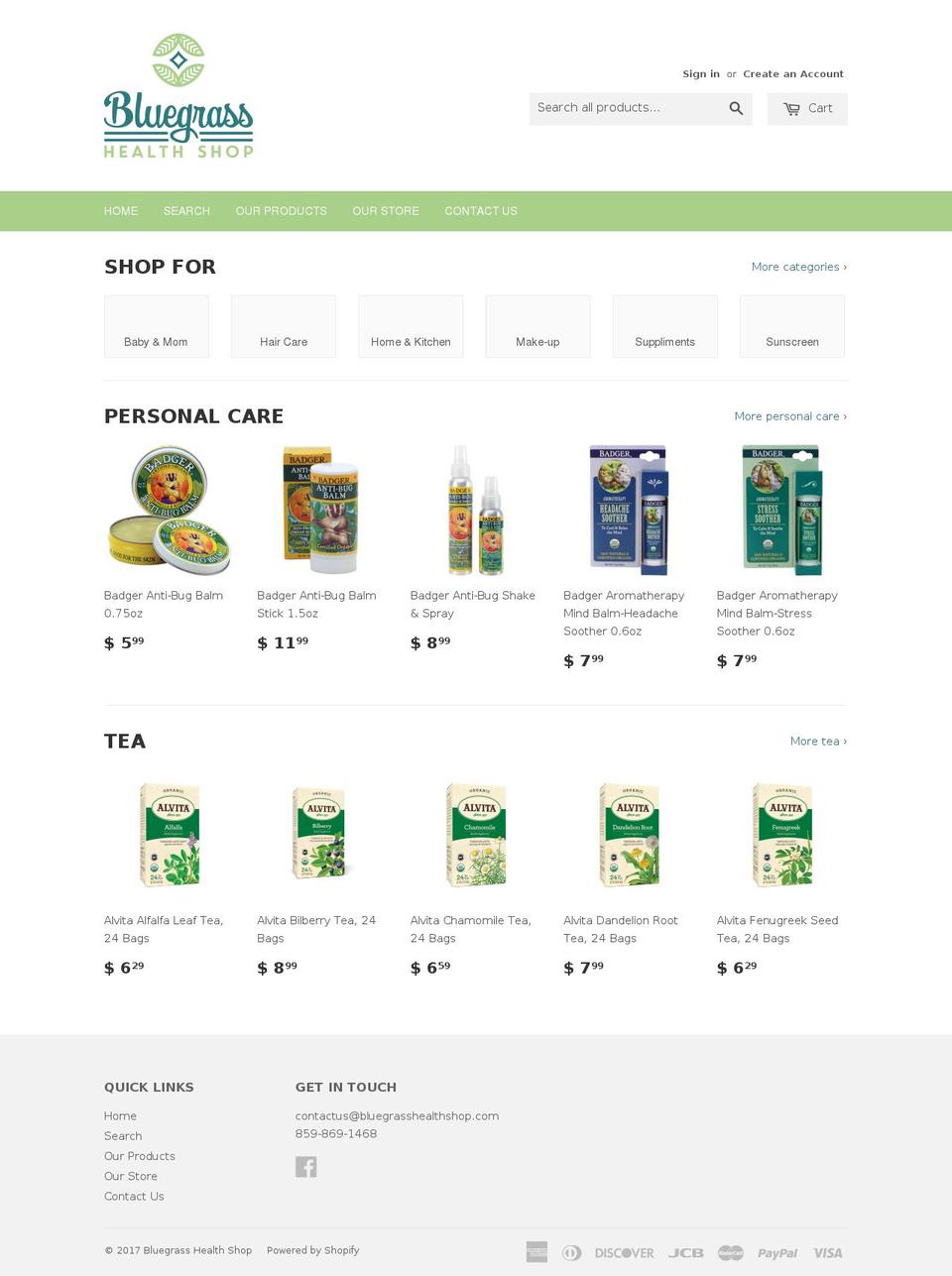 bluegrasshealthshop.com shopify website screenshot