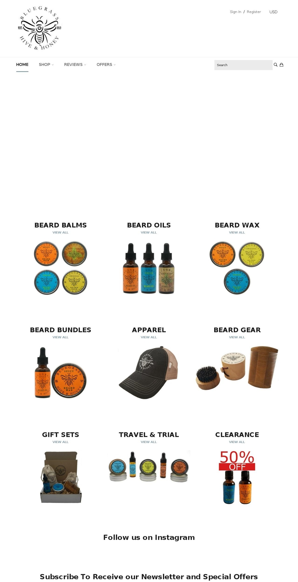 bluegrasshiveandhoney.com — Shopify storefront screenshot