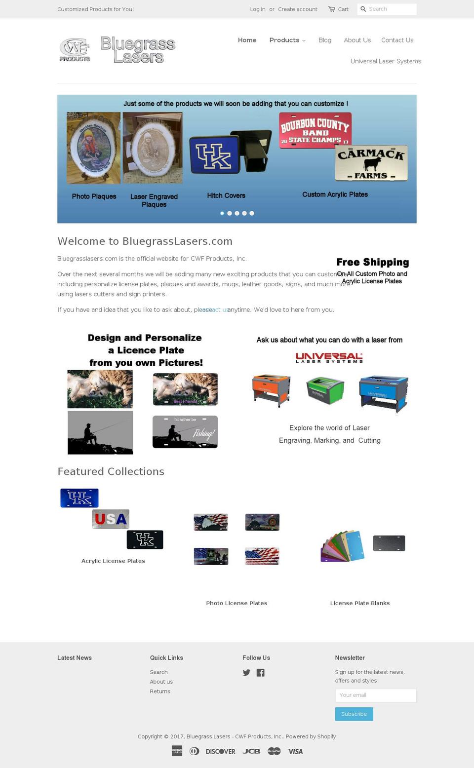 bluegrasslasers.com shopify website screenshot