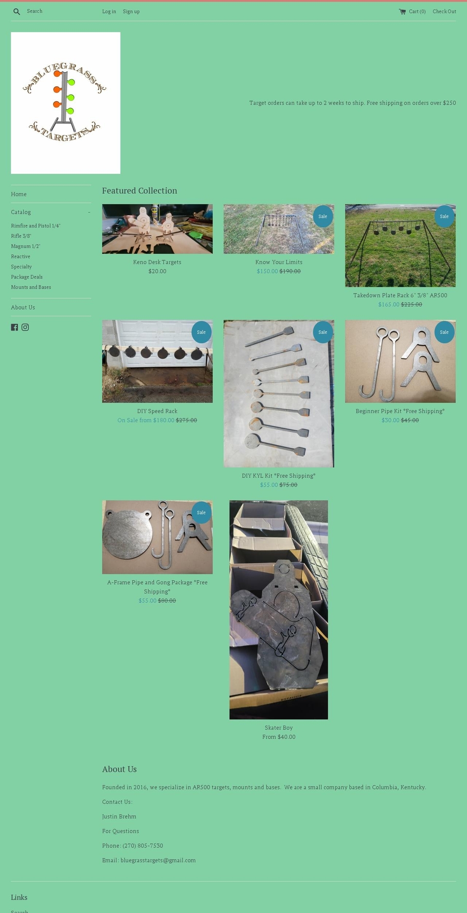 bluegrasstargets.com — Shopify storefront screenshot
