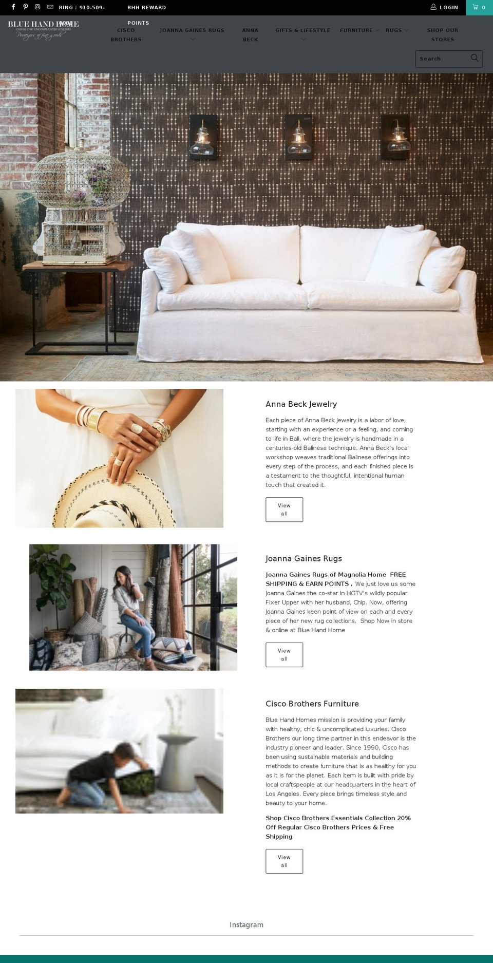 bluehandhome.com shopify website screenshot