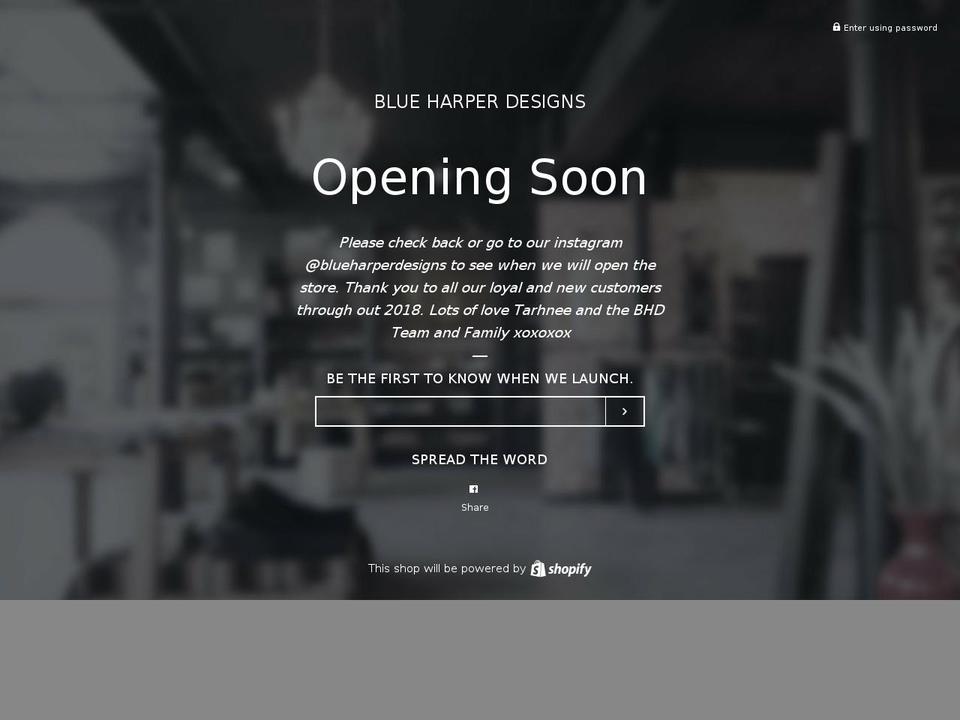blueharperdesigns.com — Shopify storefront screenshot